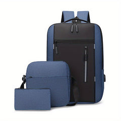Colorblock Storage Bag Sets Business Backpack & Crossbody Bag & Clutch