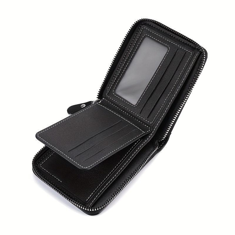 Men's Zipper Card Holder Short Wallet Leather Large Capacity Card Holder Vintage
