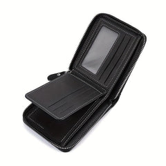 Men's Zipper Card Holder Short Wallet Leather Large Capacity Card Holder Vintage