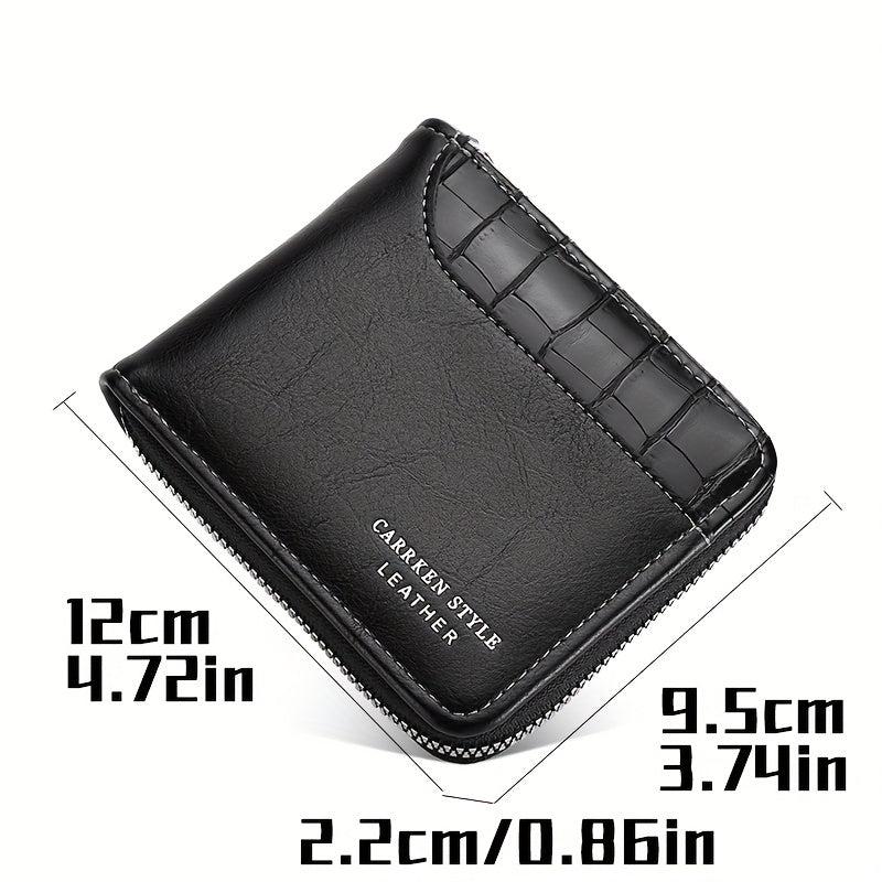 Men's Zipper Card Holder Short Wallet Leather Large Capacity Card Holder Vintage