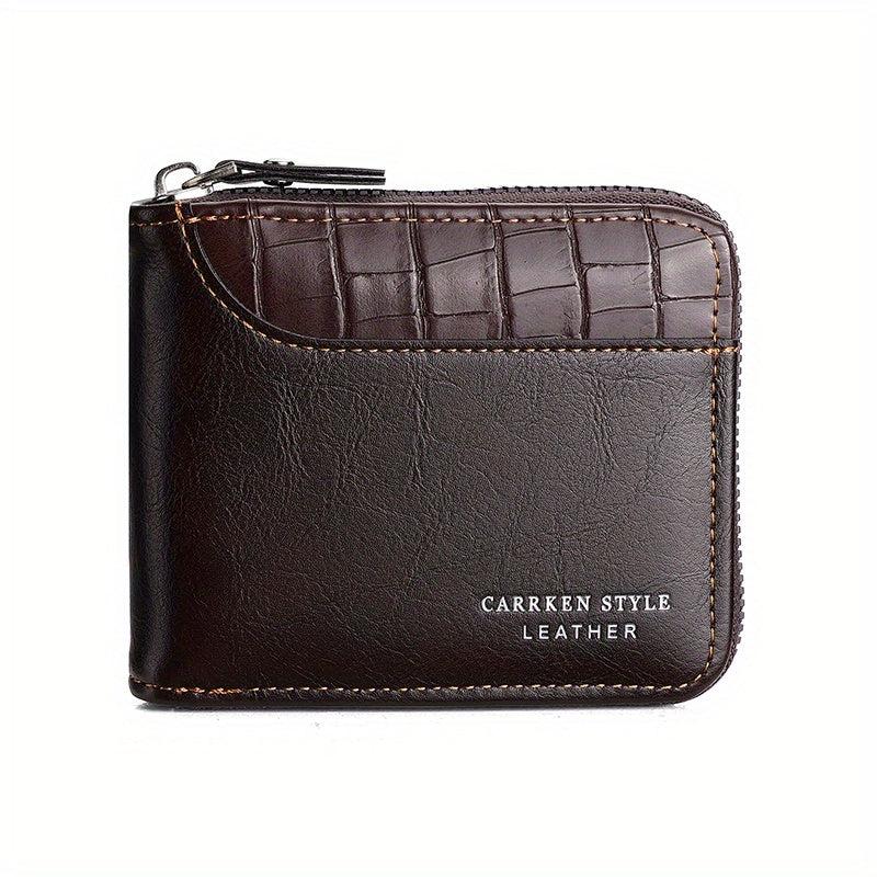 Men's Zipper Card Holder Short Wallet Leather Large Capacity Card Holder Vintage