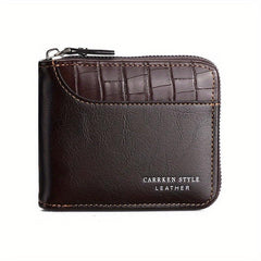 Men's Zipper Card Holder Short Wallet Leather Large Capacity Card Holder Vintage