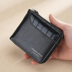 Men's Zipper Card Holder Short Wallet Leather Large Capacity Card Holder Vintage