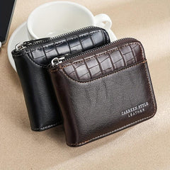 Men's Zipper Card Holder Short Wallet Leather Large Capacity Card Holder Vintage