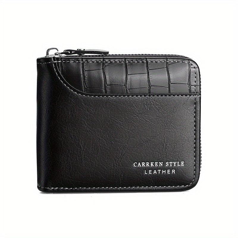 Men's Zipper Card Holder Short Wallet Leather Large Capacity Card Holder Vintage