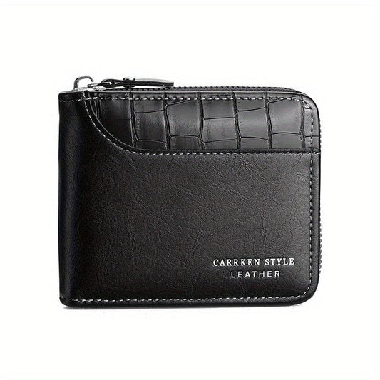 Men's Zipper Card Holder Short Wallet Leather Large Capacity Card Holder Vintage