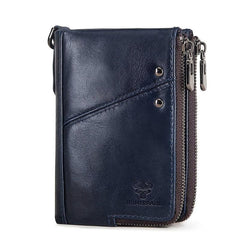 RFID Blocking Men's Leather Wallet Double Zipper Button Wallet