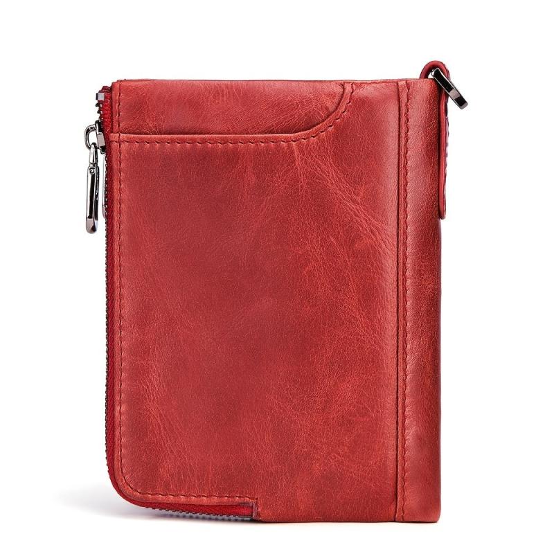 RFID Blocking Men's Leather Wallet Double Zipper Button Wallet