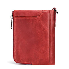 RFID Blocking Men's Leather Wallet Double Zipper Button Wallet