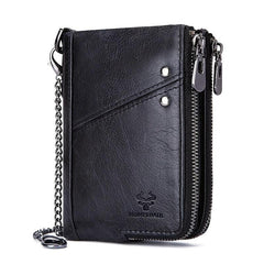 RFID Blocking Men's Leather Wallet Double Zipper Button Wallet