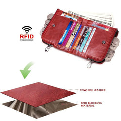 RFID Blocking Men's Leather Wallet Double Zipper Button Wallet