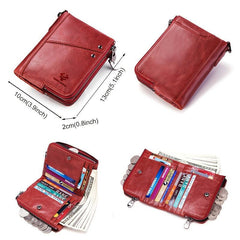 RFID Blocking Men's Leather Wallet Double Zipper Button Wallet