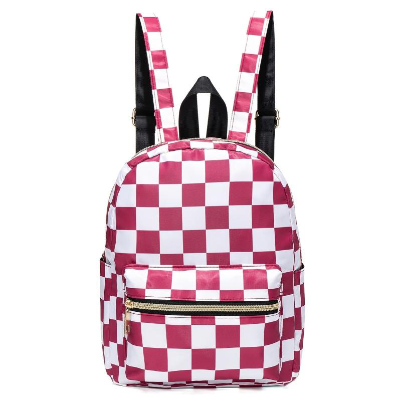 Plaid Pattern Backpack Mini Nylon Bookbag Casual Double Shoulder Daypack