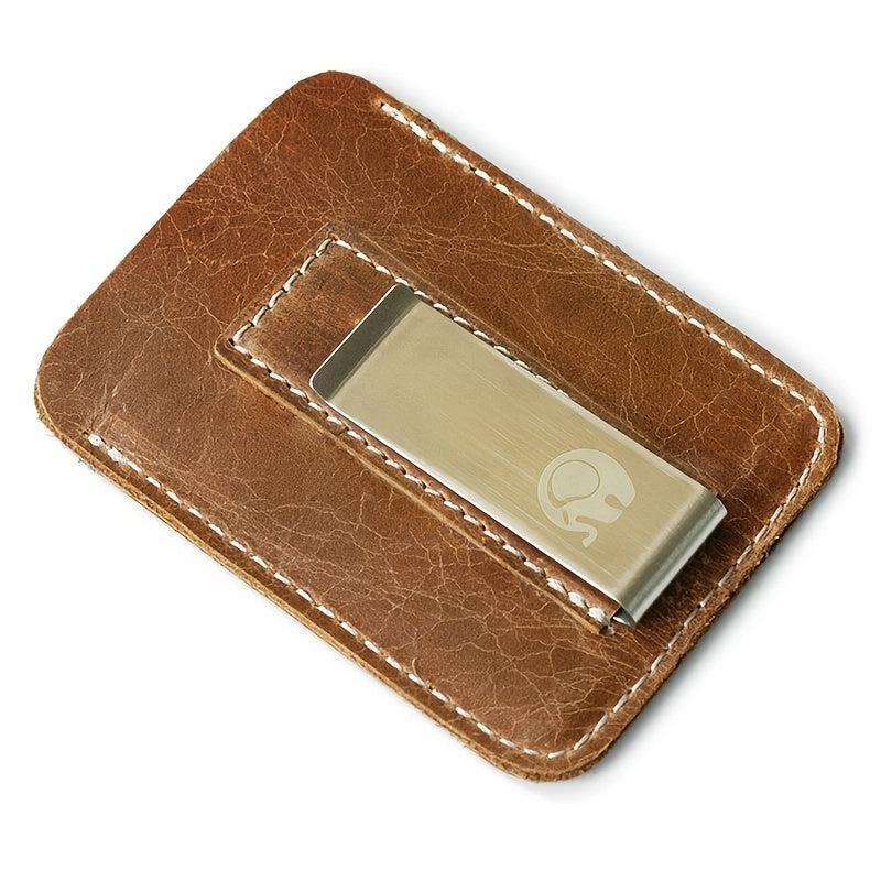 Leather Money Clip Card Holder with 2 Card Slots