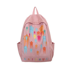 Colorful Star Print Backpack Colorblock Schoolbag Casual Nylon Travel Rucksack
