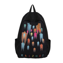 Colorful Star Print Backpack Colorblock Schoolbag Casual Nylon Travel Rucksack