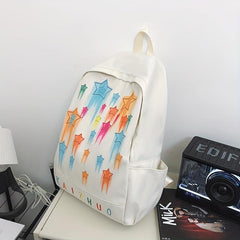 Colorful Star Print Backpack Colorblock Schoolbag Casual Nylon Travel Rucksack