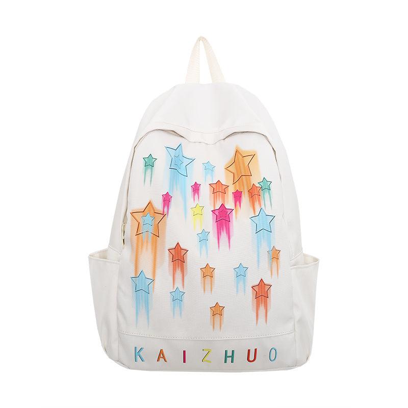 Colorful Star Print Backpack Colorblock Schoolbag Casual Nylon Travel Rucksack