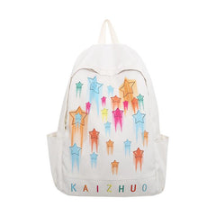 Colorful Star Print Backpack Colorblock Schoolbag Casual Nylon Travel Rucksack