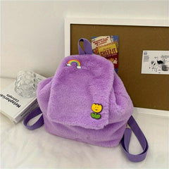 Fluffy Ruched Daypack Faux Fur Travel School Bag