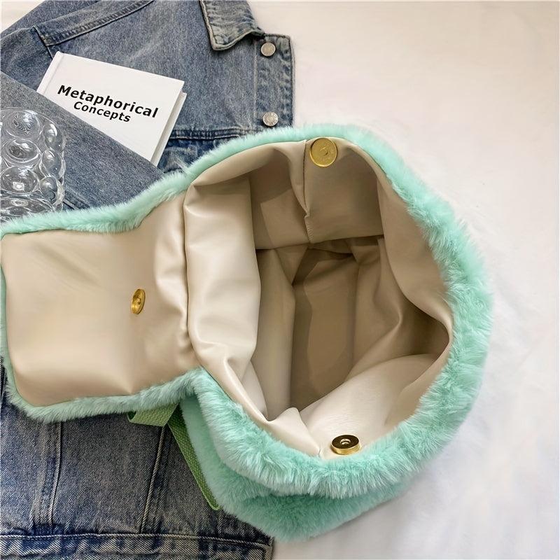 Fluffy Ruched Daypack Faux Fur Travel School Bag