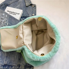 Fluffy Ruched Daypack Faux Fur Travel School Bag