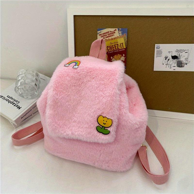 Fluffy Ruched Daypack Faux Fur Travel School Bag