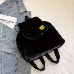 Fluffy Ruched Daypack Faux Fur Travel School Bag