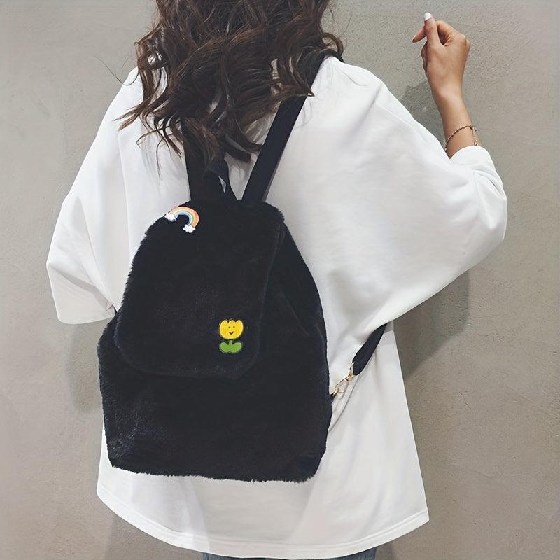 Fluffy Ruched Daypack Faux Fur Travel School Bag