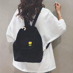 Fluffy Ruched Daypack Faux Fur Travel School Bag