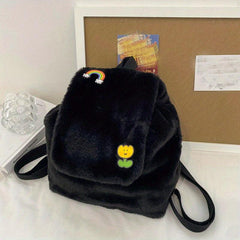 Fluffy Ruched Daypack Faux Fur Travel School Bag