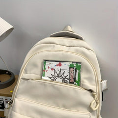 Preppy Style Backpack Casual Solid Schoolbag Large Capacity Travel Rucksack