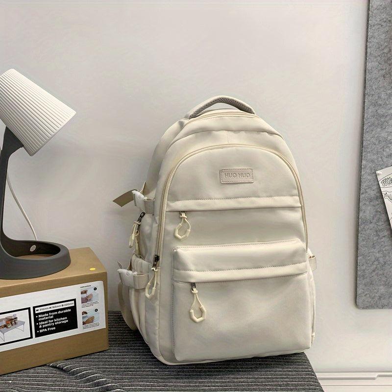 Preppy Style Backpack Casual Solid Schoolbag Large Capacity Travel Rucksack