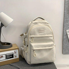 Preppy Style Backpack Casual Solid Schoolbag Large Capacity Travel Rucksack