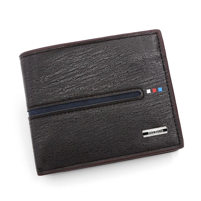 Men's Leather Short Wallet Money Clip Card Holder with Zipper Coin Pocket