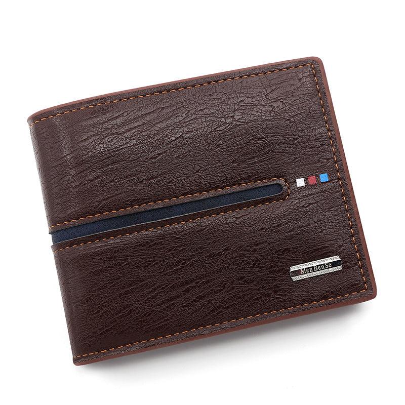 Men's Leather Short Wallet Money Clip Card Holder with Zipper Coin Pocket