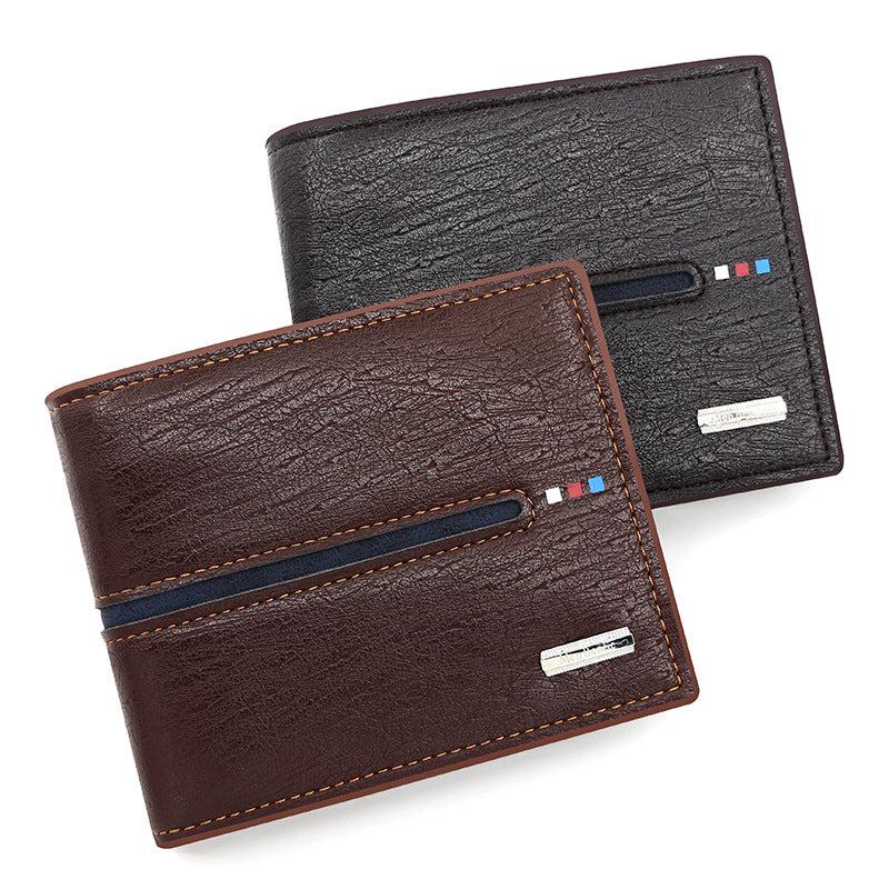 Men's Leather Short Wallet Money Clip Card Holder with Zipper Coin Pocket