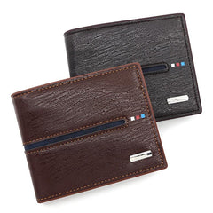Men's Leather Short Wallet Money Clip Card Holder with Zipper Coin Pocket