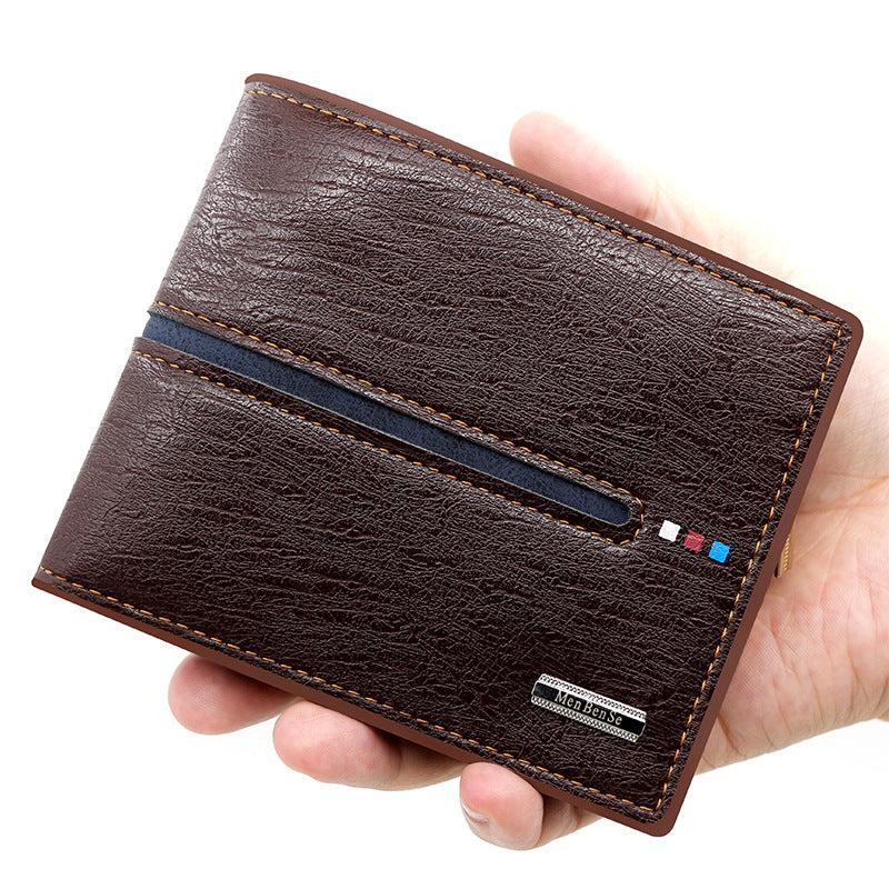 Men's Leather Short Wallet Money Clip Card Holder with Zipper Coin Pocket