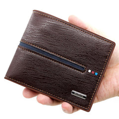 Men's Leather Short Wallet Money Clip Card Holder with Zipper Coin Pocket