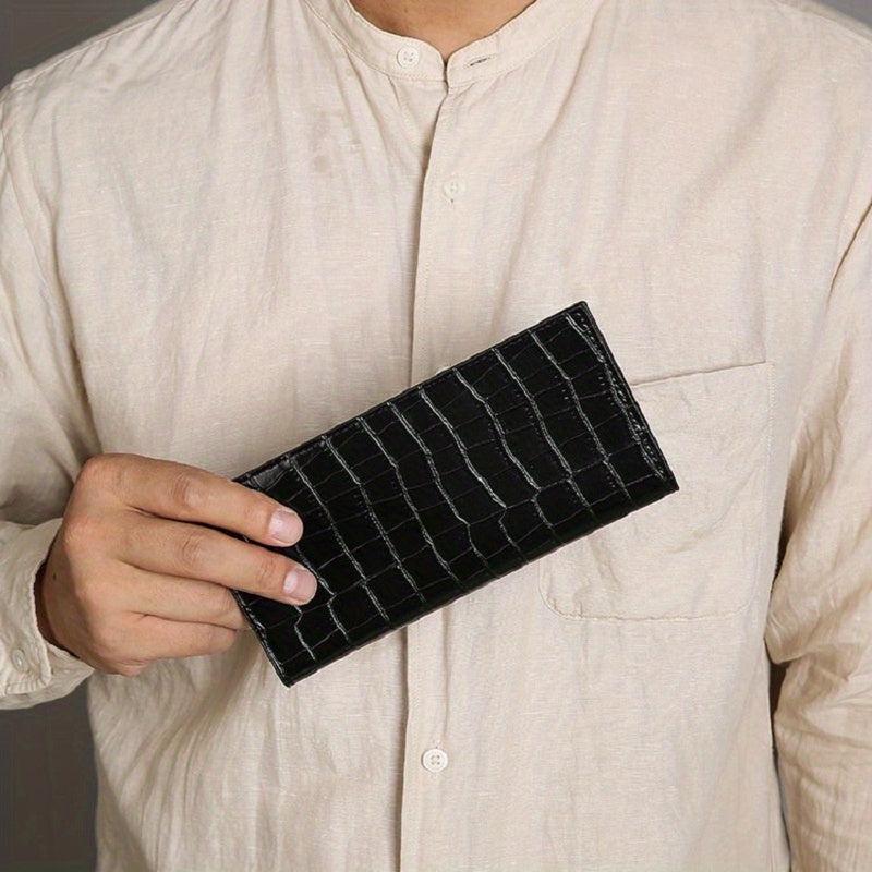 Men's Crocodile Pattern Leather Long Wallet Vintage Card Holder
