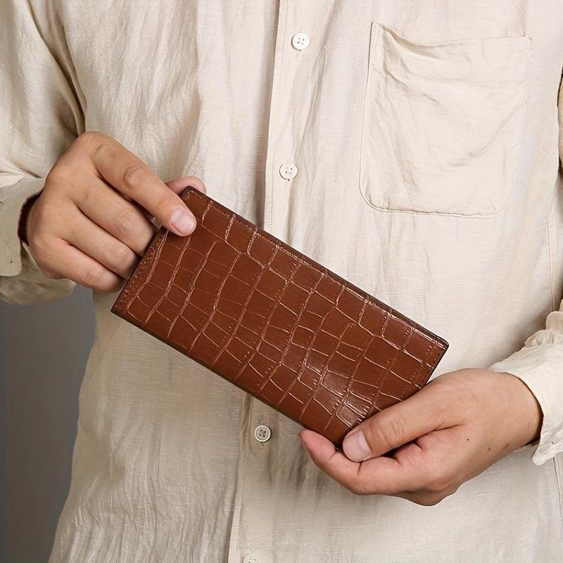 Men's Crocodile Pattern Leather Long Wallet Vintage Card Holder