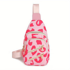 Pink Leopard Print Chest Bag Women's Crossbody Shoulder Purse