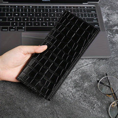 Men's Stone Pattern Leather Long Wallet Card Holder Clutch Bag Money Clip