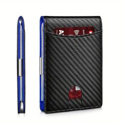 Men's RFID Blocking Money Clip Carbon Fiber Bifold Card Holder