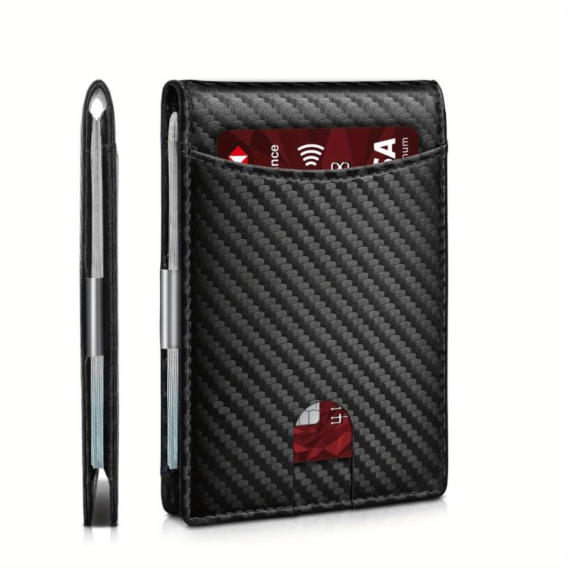 Men's RFID Blocking Money Clip Carbon Fiber Bifold Card Holder