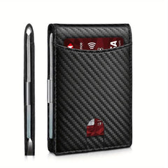 Men's RFID Blocking Money Clip Carbon Fiber Bifold Card Holder
