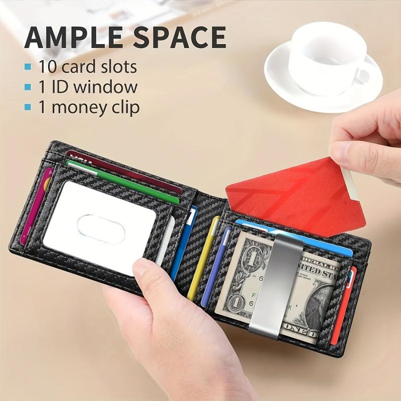 Men's RFID Blocking Money Clip Carbon Fiber Bifold Card Holder