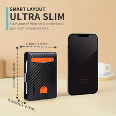 Men's RFID Blocking Money Clip Carbon Fiber Bifold Card Holder