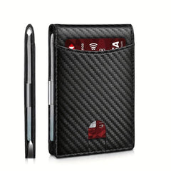 Men's RFID Blocking Money Clip Carbon Fiber Bifold Card Holder